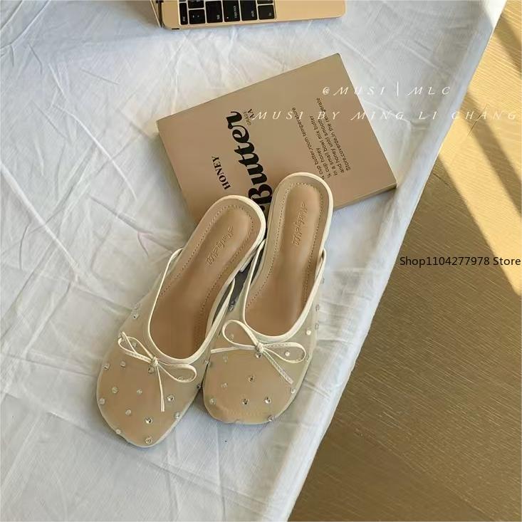 Fashion 2025 Summer Butterfly-knot Women Mules Slippers Shoes Fashion Cover Toe Shoes Casual Street Style Slides Shoes