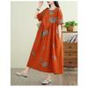 Summer Retro Cotton and Linen Round Neck Short Sleeved Dress, Women's Loose Skirt