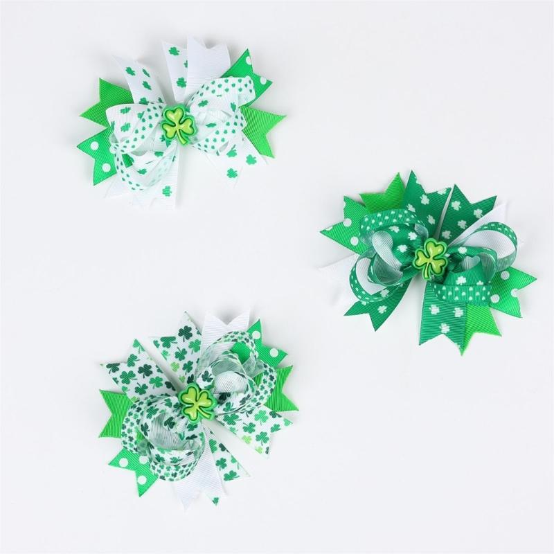 2pcs Irish Themed Bows Hair Clip for Children Hair Accesories Party Hair Decoration for Holiday Celebrations and More