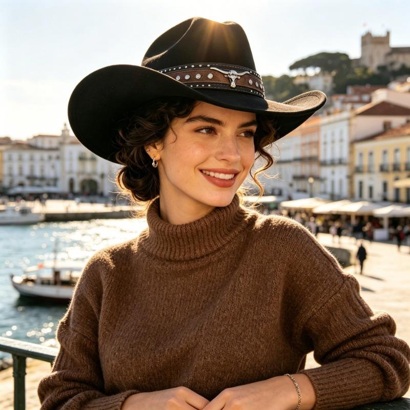 Western Vintage Large Brim Fedora Hat Outdoor Fashion Hat