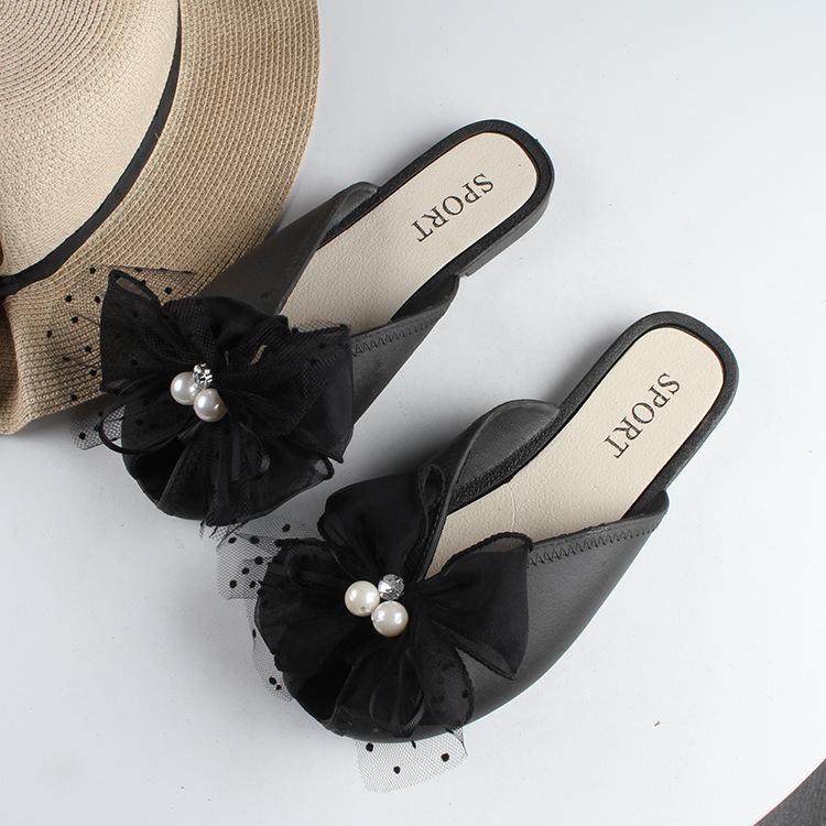 Yuzhihao Women's Polka Dot Bow Mesh Closed-Toe Summer Sandals