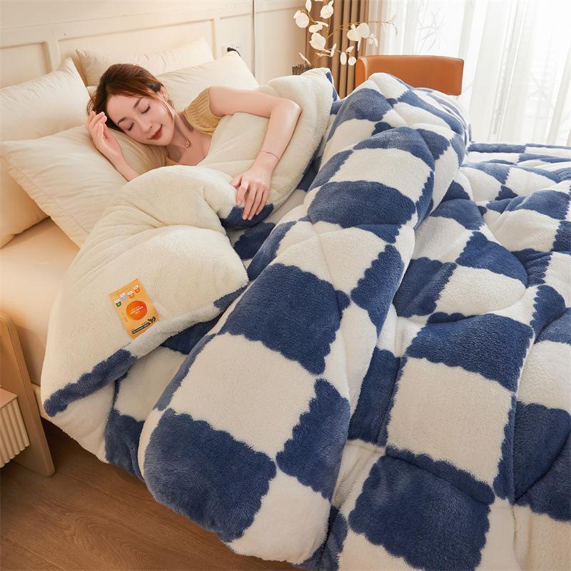 Super Dicke Warme Winter Karomuster Bettdecken Decken Weiches Künstliches Lamm Kaschmir Beschwerte Flauschige Wärme Bettdecke Steppdecke