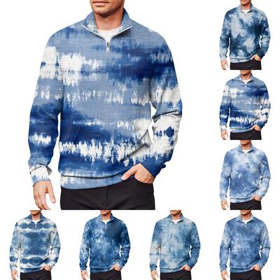 Men's Loose Casual 1/4 Zip Sweatshirt Fashion Printed Long Sleeve Top With Pockets
