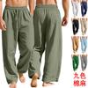 Men's linen loose casual sports trousers pocket tether solid color trendy business trousers