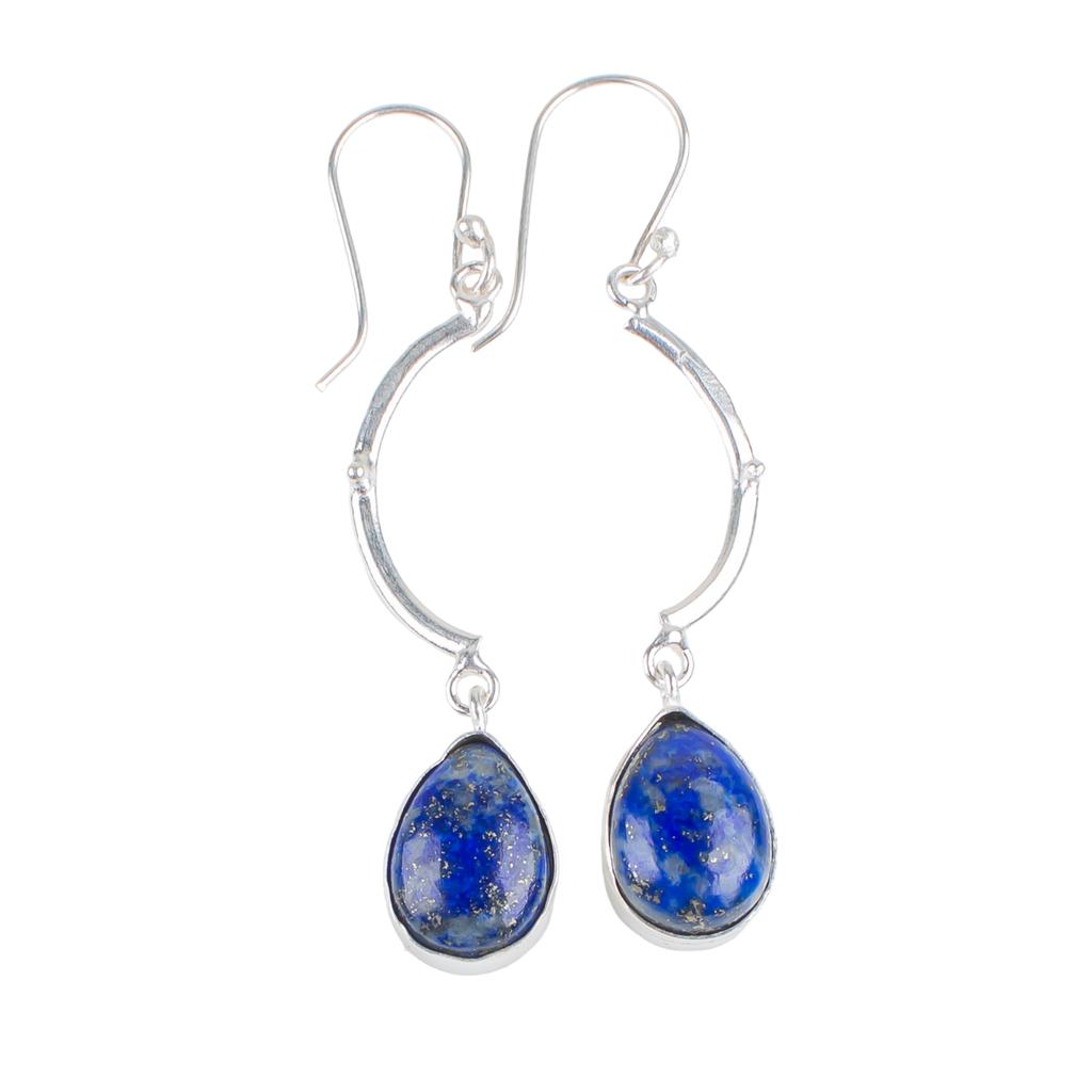 Seltener Lapislazuli Edelstein 925 Sterlingsilber Schmuck Handgefertigte Ohrringe 2.60" EE-43-31