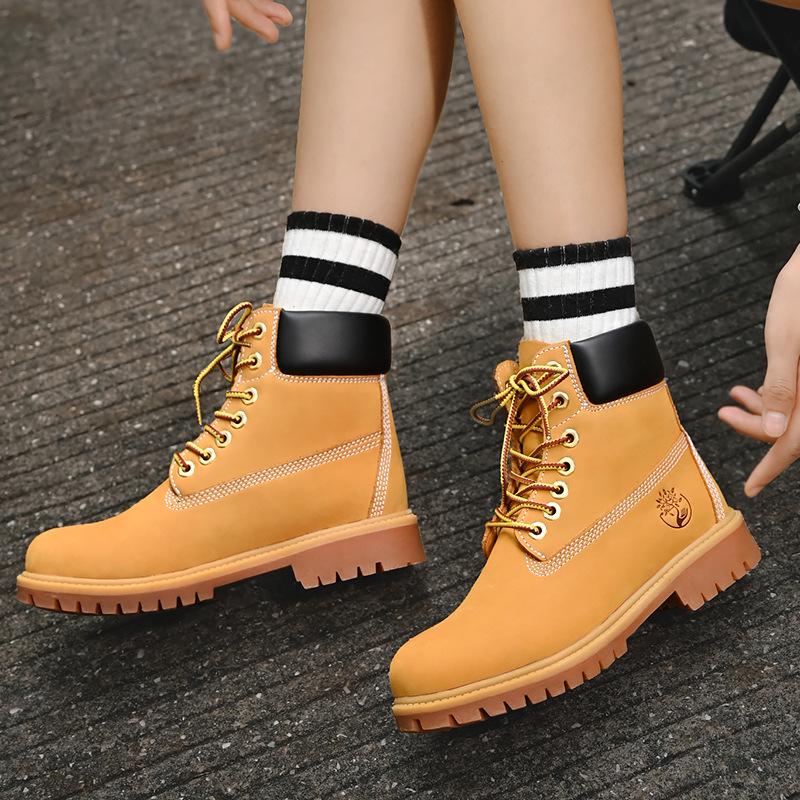 Bottines Martin montantes unisexes en cuir imperméable jaune - Grande taille, Style automne/hiver, Chaussures de travail britanniques