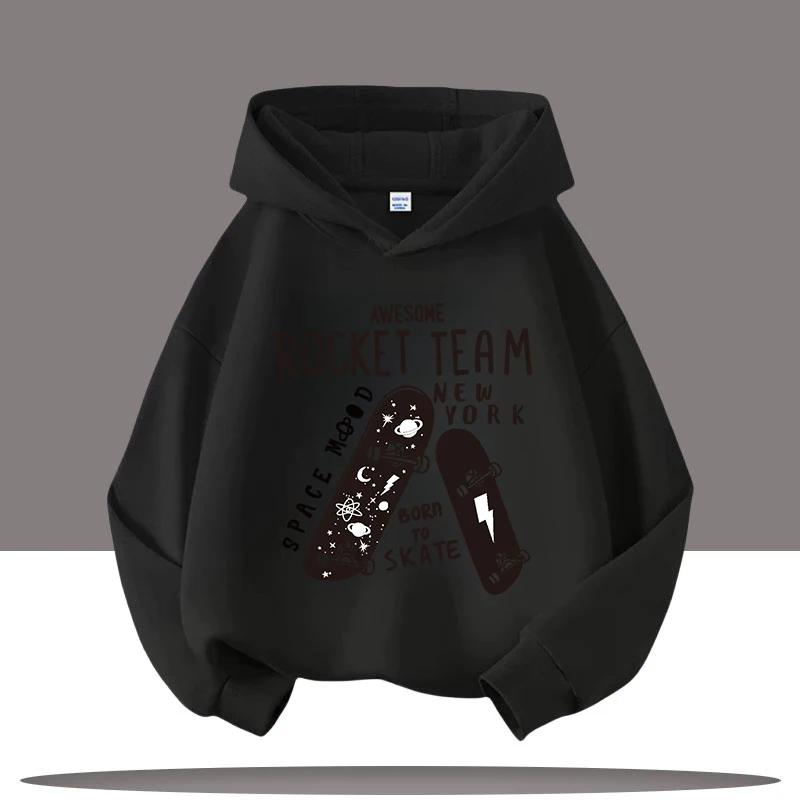 Boys' Sportswear, American Fashion Skateboard Cartoon Print, Children's Hoodie, Girls' Casual Top, Autumn and Winter Clothing
