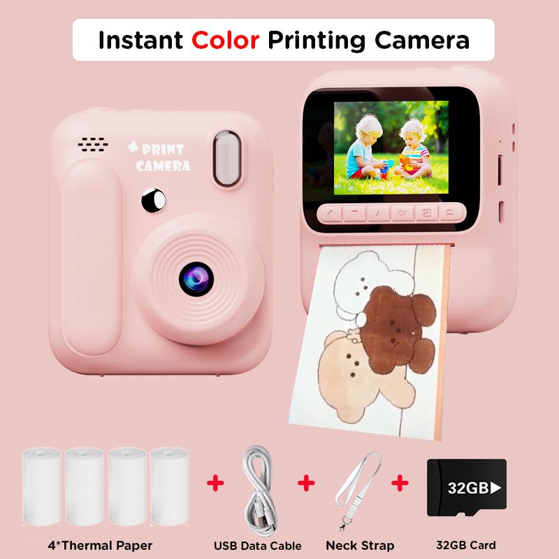 Kids Instant Color Printing Camera 1080P Colorful Po Thermal Print Toys Camera Video Games Music Children Boys Girls Gifts
