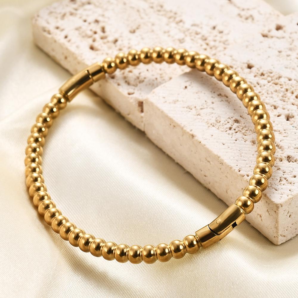 Stainless Steel Bangle Bracelet for Women in Smooth Round Ball No Tarnish Beaded Bracelet for Anniversary Gift Jewelry