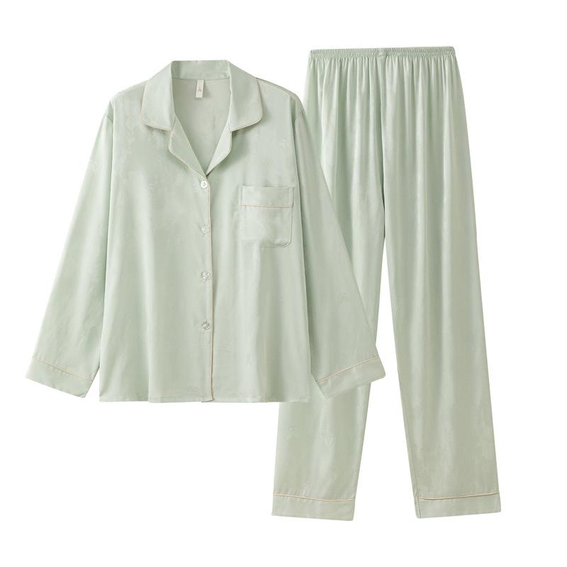 Pajamas Ladies Spring and Autumn Sexy Premium Long Sleeve Pants Set Summer Ice Silk Thin Loungewear 1011 New