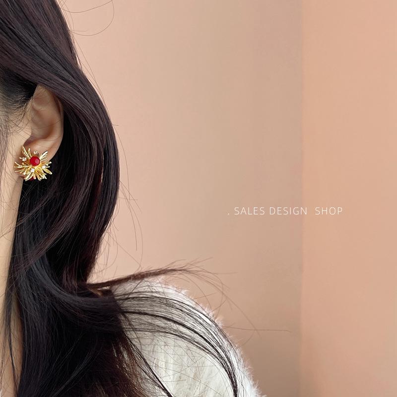 Korean Dongdaemun Zircon Pearl Stud Earrings - Elegant Fireworks Design