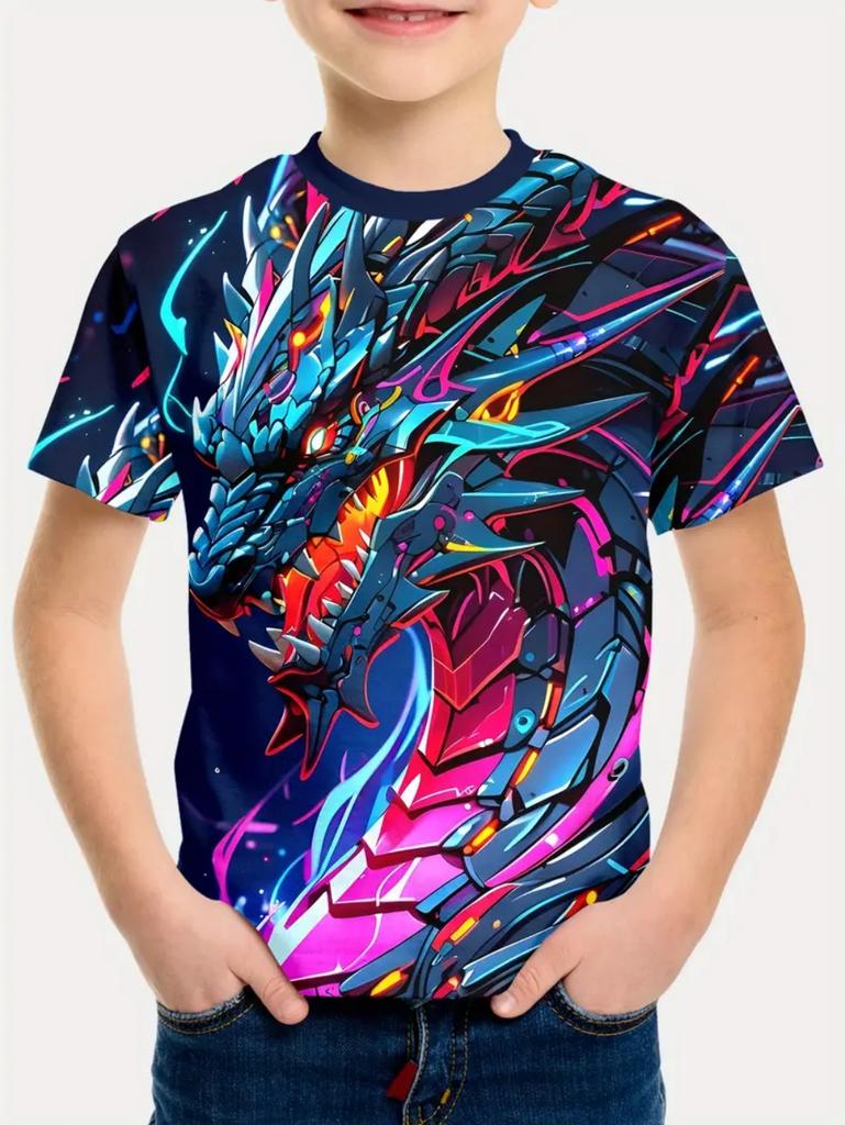 Children's Clothing T-Shirts for Boys Short Sleeve Child T-Shirt Fashion 3D Dragon Graphi Print Casual Girls Summer Clothes Tops