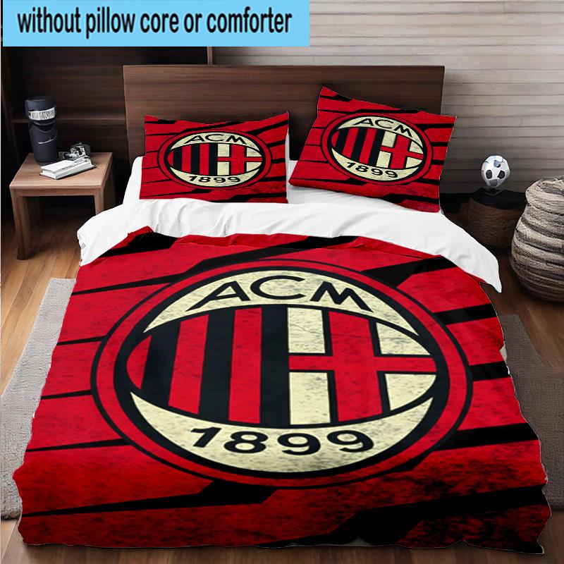 3pcs Milan Football Club Printed Bedding Set Duvet Cover Closure Includes 1 Duvet Cover & 2 Pillowcases Bedding Sets Home Decor Gifts