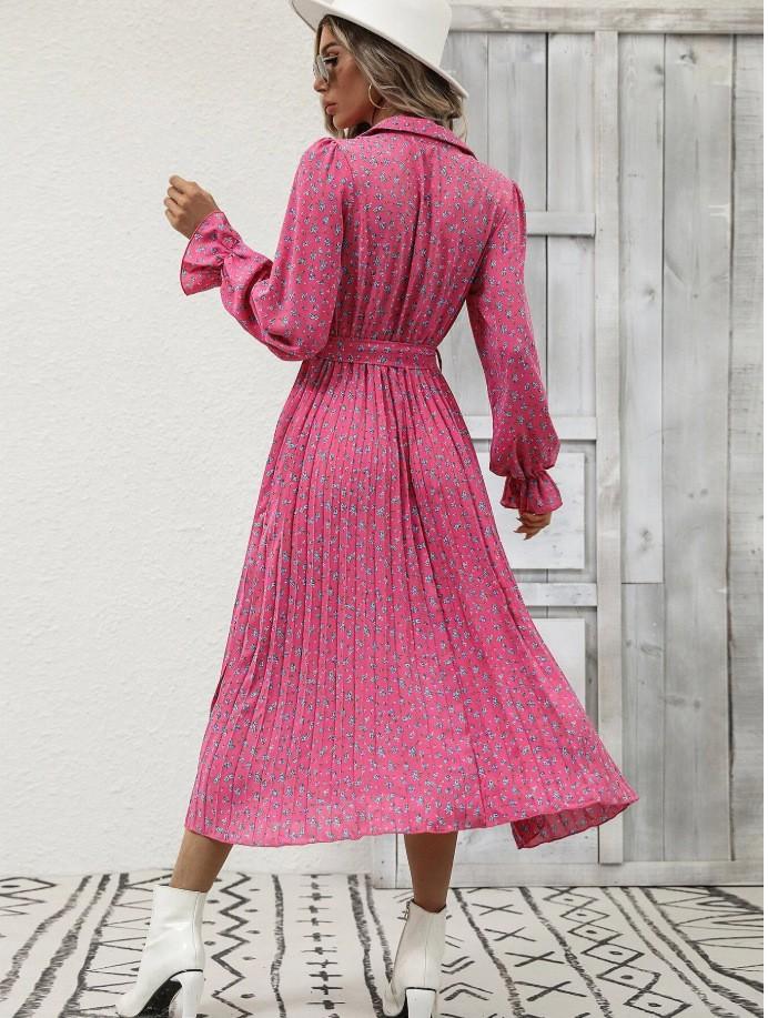 Dress spring and summer women's clothing European and American foreign trade fashion pleated skirt folding long-sleeved pendulum skirt