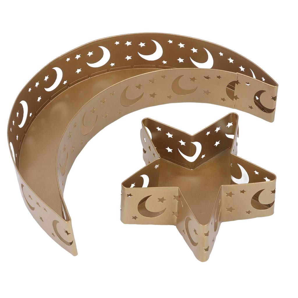 2 Stück Ramadan Desserttablett Mond Stern Edelstahl Eid Serviertischgeschirr Dekor für Islam Muslim