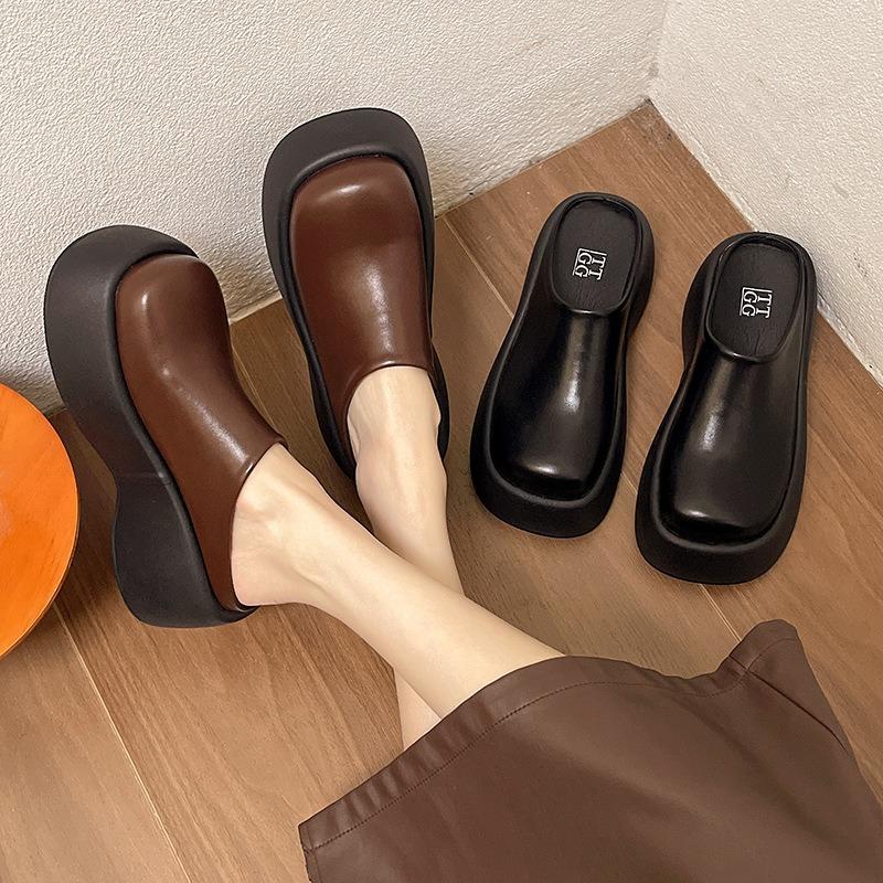 Thick-soled lazy cool slippers heighten shorty music single shoes bag head half slippers women's outer wear spring and autumn new models