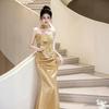 New Chinese champagne bridal wedding toast morning robe   new tube top engagement national style light luxury evening dress