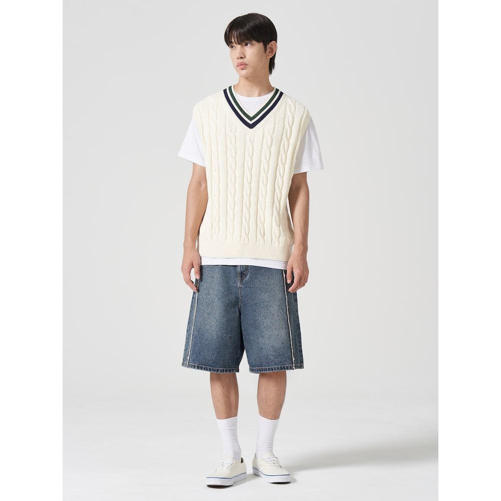 8seconds Cable Tipping V-Neck Vest Ivory (264751Cy20)