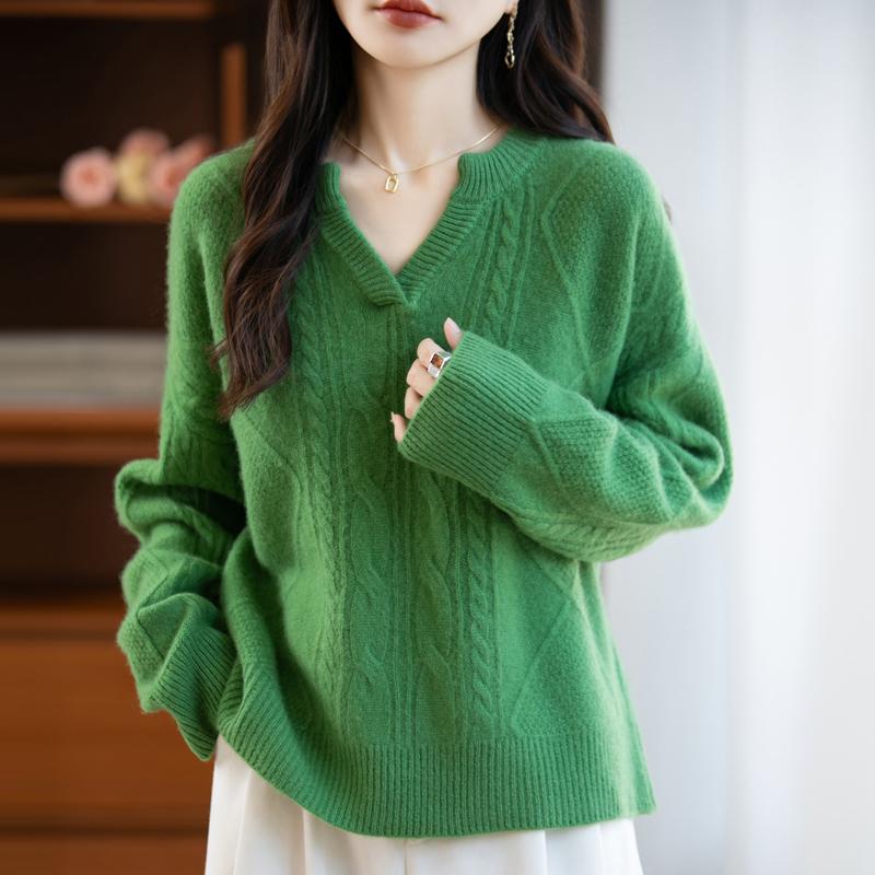 Women's cashmere sweater Qinghe cashmere 30% cashmere 70% wool autumn and winter pullover warm and fashionable