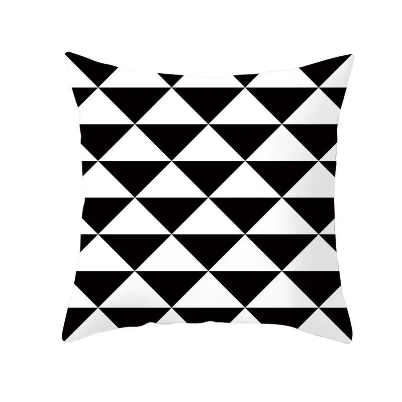 Black White Geometric Pattern Cushion Cover Polyester Sofa  Upholstery Pillowcase Home Decor