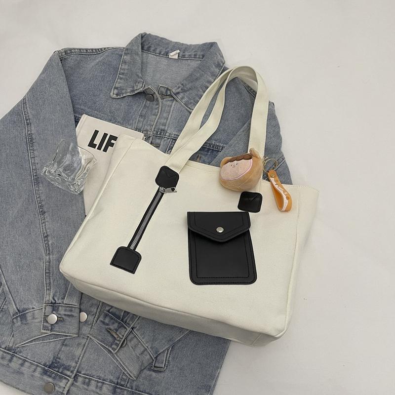 Canvas Tote Bag Student Class Shoulder Bag Large Capacity Commuter Handbag