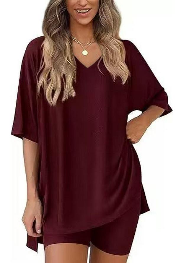 Women's Casual V-neck T-shirt & Shorts Homewear Set, 2026 Collection: Comfortable and Stylish 