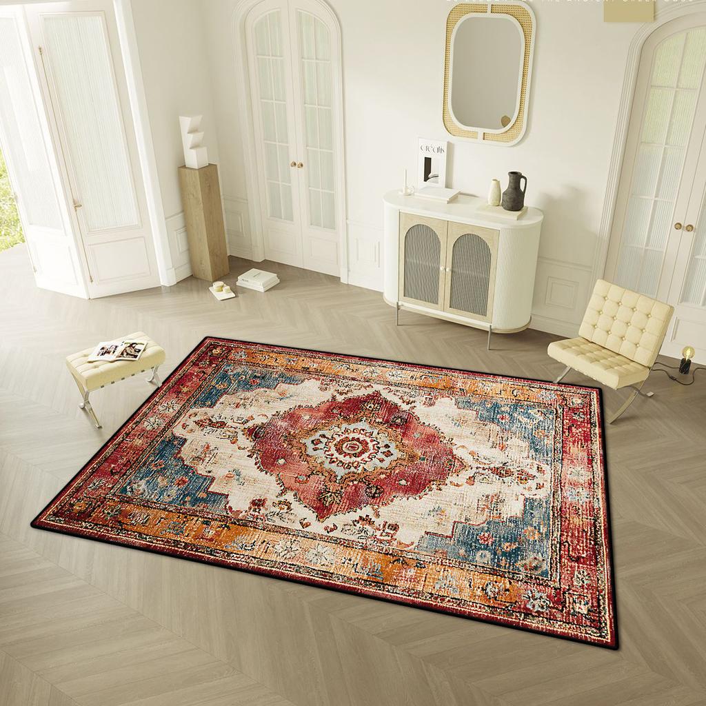 Persischer Retro-Stil Wohnzimmerteppich Leichte Luxusdekoration Zuhause Leicht zu reinigende Bodenmatte Schlafzimmer Ankleidezimmer Rutschfester Waschbarer Teppich