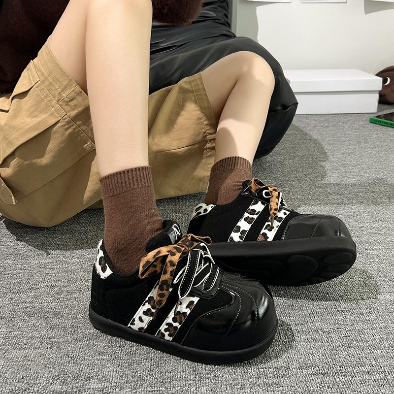 

Популярная женская обувь стиль начала осени 2025 новая осень популярная мода увеличение внутренней высоты универсальный леопардовый принт повседневные туфли для моральной подготовки 40 чёрный