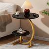 2-Tier C-shaped Side Table Small Coffee Table with Wooden Tabletop Metal Frame Living Room Bedroom Corner Nightstand Desk