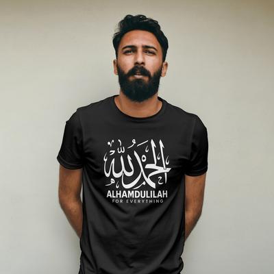 ALHAMDULILAH Za Wszystko T-shirt Islamski Fraza Koszulka Muzułmańska Eid Top Koszulka Allah