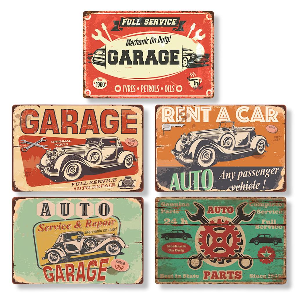 Tin Sign License Plate Garage American Retro Interior Wall Decor Vintage Antique Style (Retro Car)