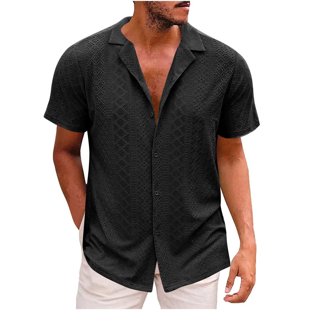 Summer Men's Lapel Shirt Fashion Casual Loose Comfortable Button Solid Color Men's Short-sleeved Knit Shirt