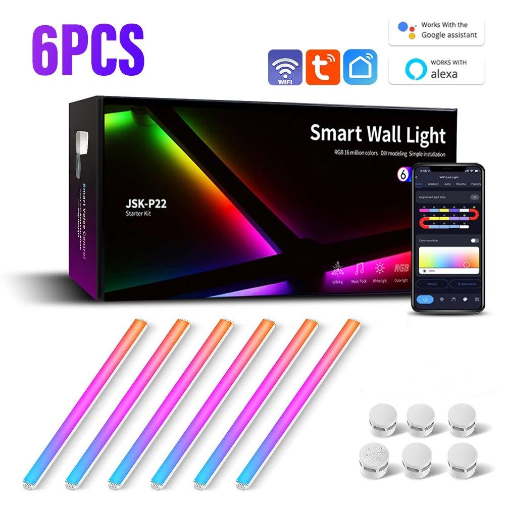 

WIFI LED Smart Wall Lamp RGBIC Light Bar DIY Atmosphere Night Light APP Music Rhythm TV Backlight Bedroom Game Room Decoration UK Plug
