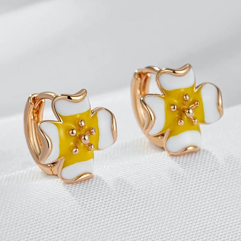 Wbmqda Желтые Эмалированные Серьги-Цветы Для Женщин 585 Цвета Розового Золота Ювелирные Аксессуары