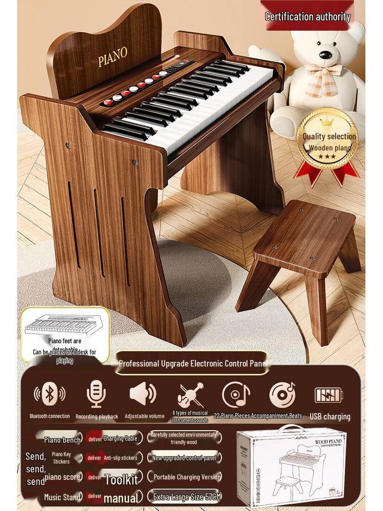 Children's Wooden Toy Piano: Beginner Electronic Keyboard for Boys & Girls, Infants, Toddlers - Ideal Birthday Gift.