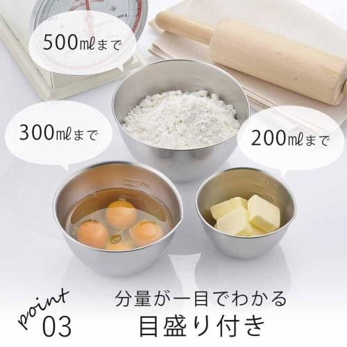 Shimomura Kihan 3-Piece Bowl Set (13cm, 11cm, and 9cm) [Made In Japan] with Spout and Measuring Tape, Dishwasher Safe, 270ml, 520ml, and 750ml Capacit