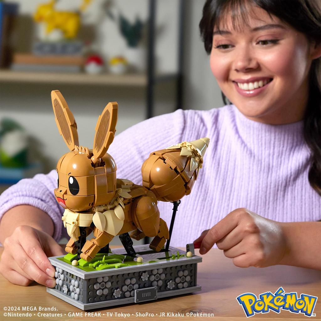 MEGA Pokemon Evoli, beweglicher Evoli-Block, Anzahl 1366, Alter, braun, HTH71, läuft! Stücke 18+