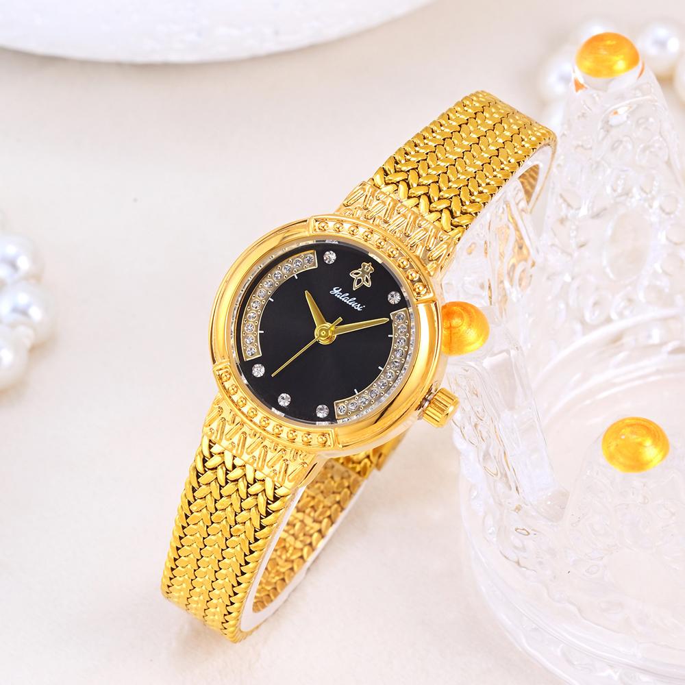 Yalalusi Gold Women Watch Luxury Diamond Quartz Wristwatch Fashion Milan Mesh Band Elegant Ladies Dress Watch Gift NEW