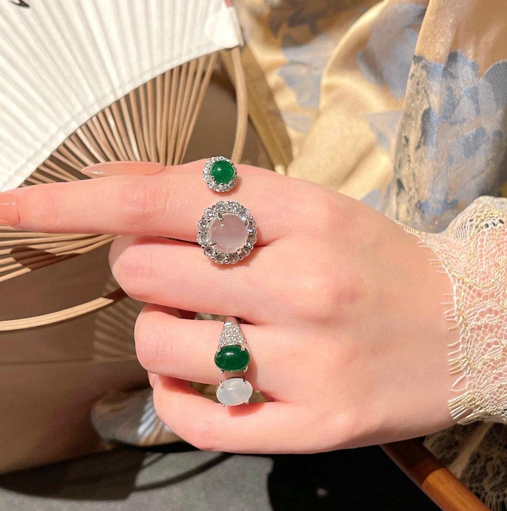 Jewelry Chalcedony Agate Egg Surface, Sunflower Ring, New Chinese White Chalcedony Double Bead Contrasting Ring