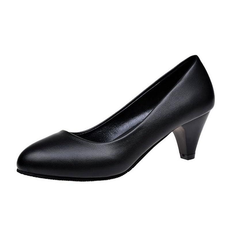 Spring Autumn Women Shoes Wedge Ladies Round Toe Medium Heels Pumps Shoes Woman Slip On Casual Black White tacones mujer WSH3181
