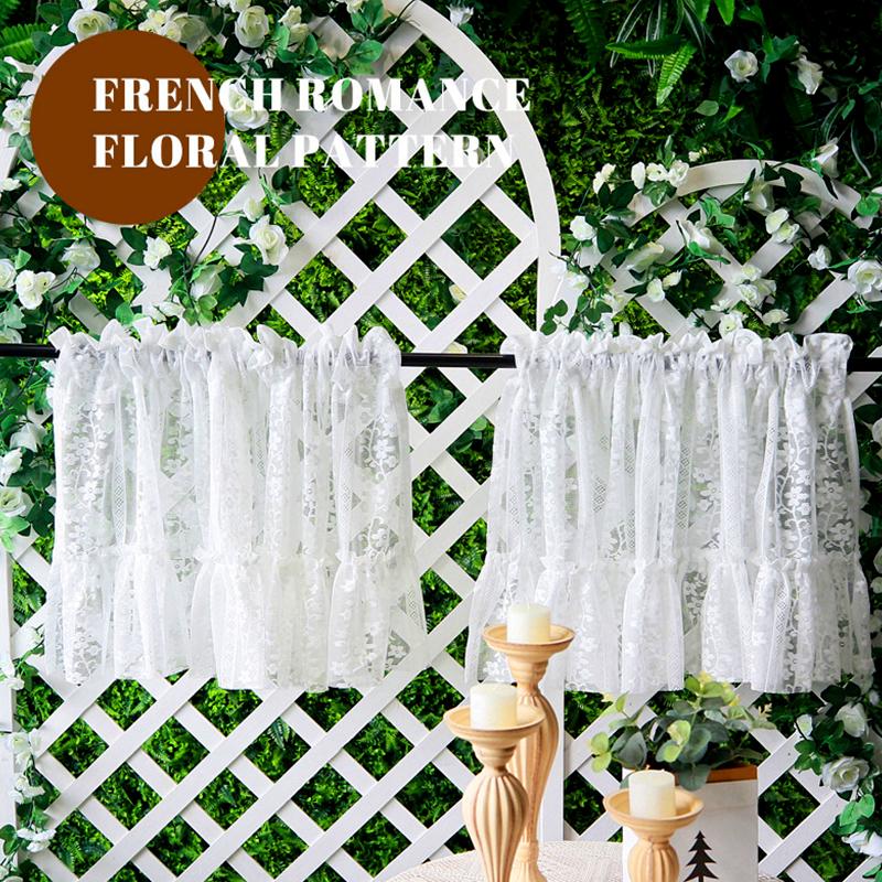 1Pc Short Curtains Window Wine Cabinet Door Polyester French Style Lace Kitchen Small Valance Jacquard Half Tulle Ruffle Curtain