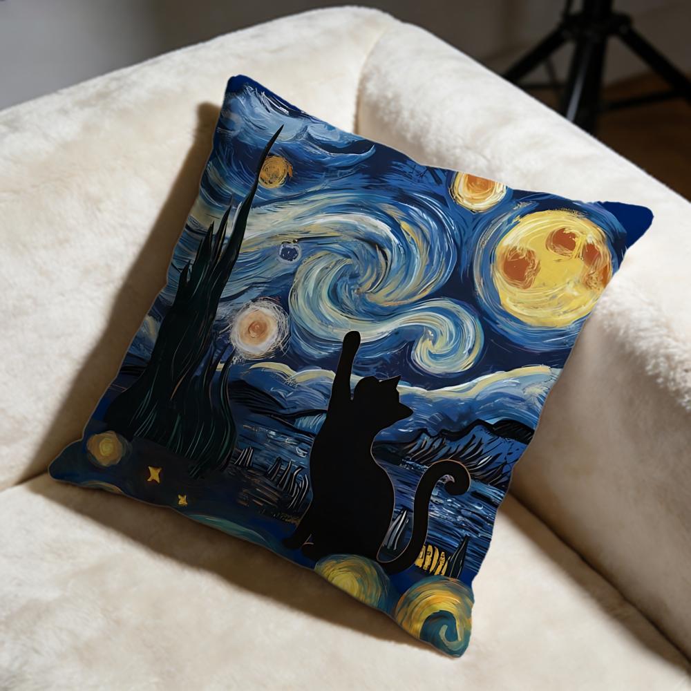 Sternenhimmel Katze Kissenbezug Weich Dekorativer Kissenbezug Geeignet für Schlafzimmer Sofa Auto Reisegebrauch