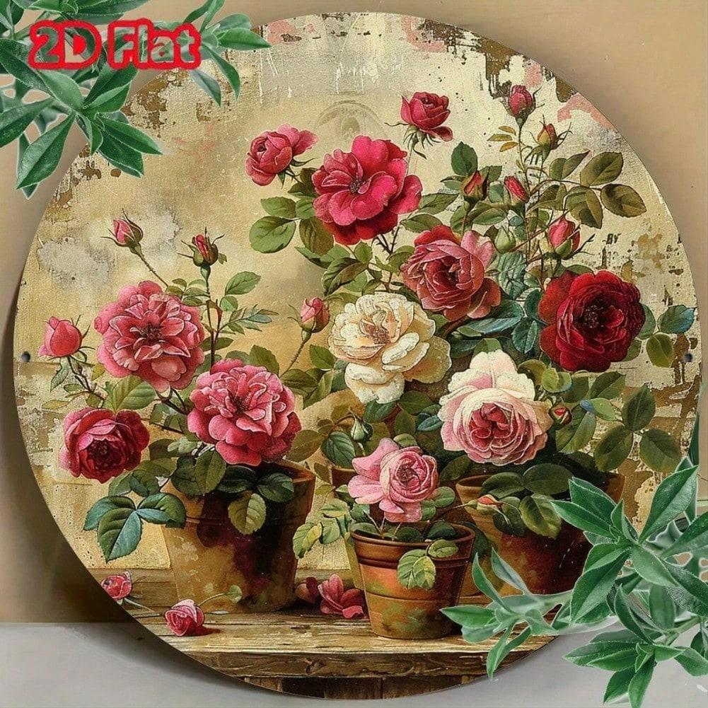 

Vintage Floral Round Nameplate Decorative Wall Art for Home Garage Indoor Outdoor 20x20 різнокольоровий