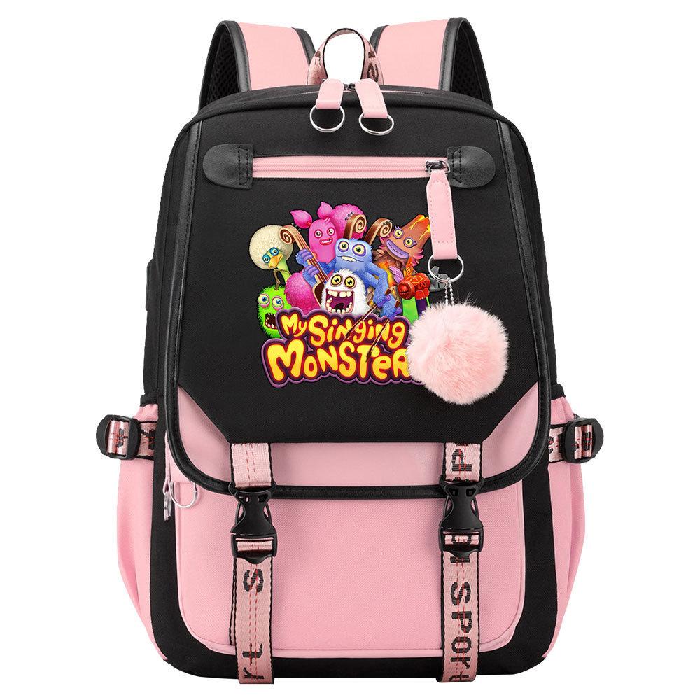 Game Monster Concert Printed USB Teen Student School Bag Men's and Women's Casual Webbing Flip Backpack