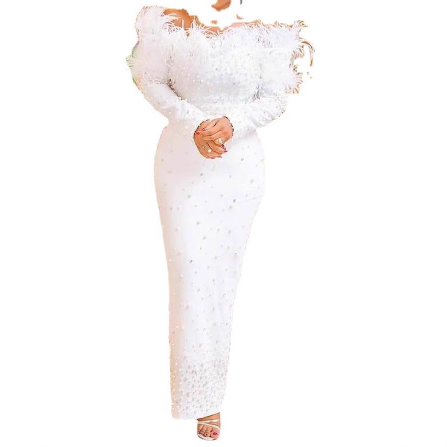 

Новая европейская и американская женская одежда новое сексуальное платье с бисерным поясом на бедрах новое платье XXL белый