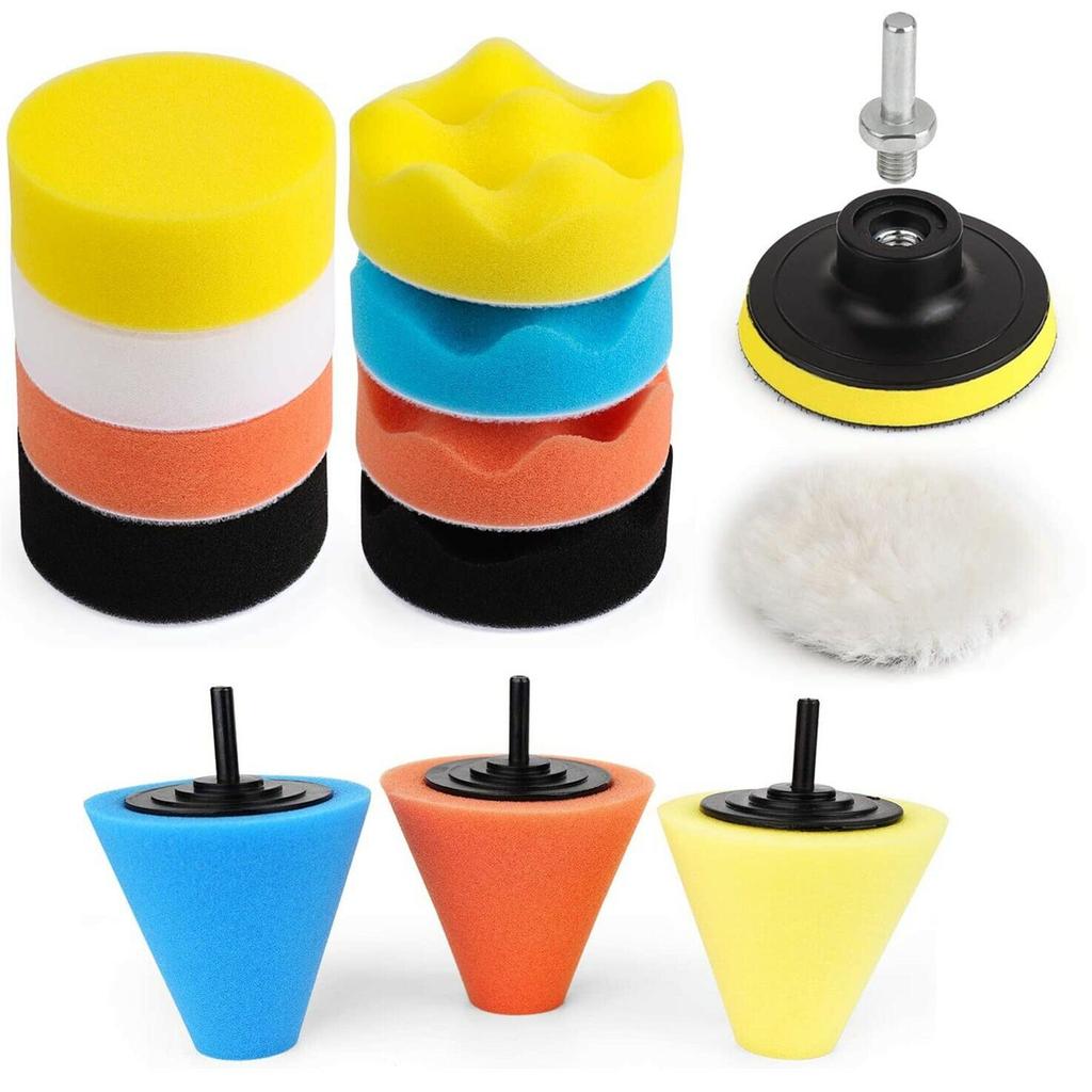 3" Sponge Foam Drill Polishing Cone Ball Pad Kit Bendable Washable Reusable Car Hub Waxing Buffing Wheel Polisher