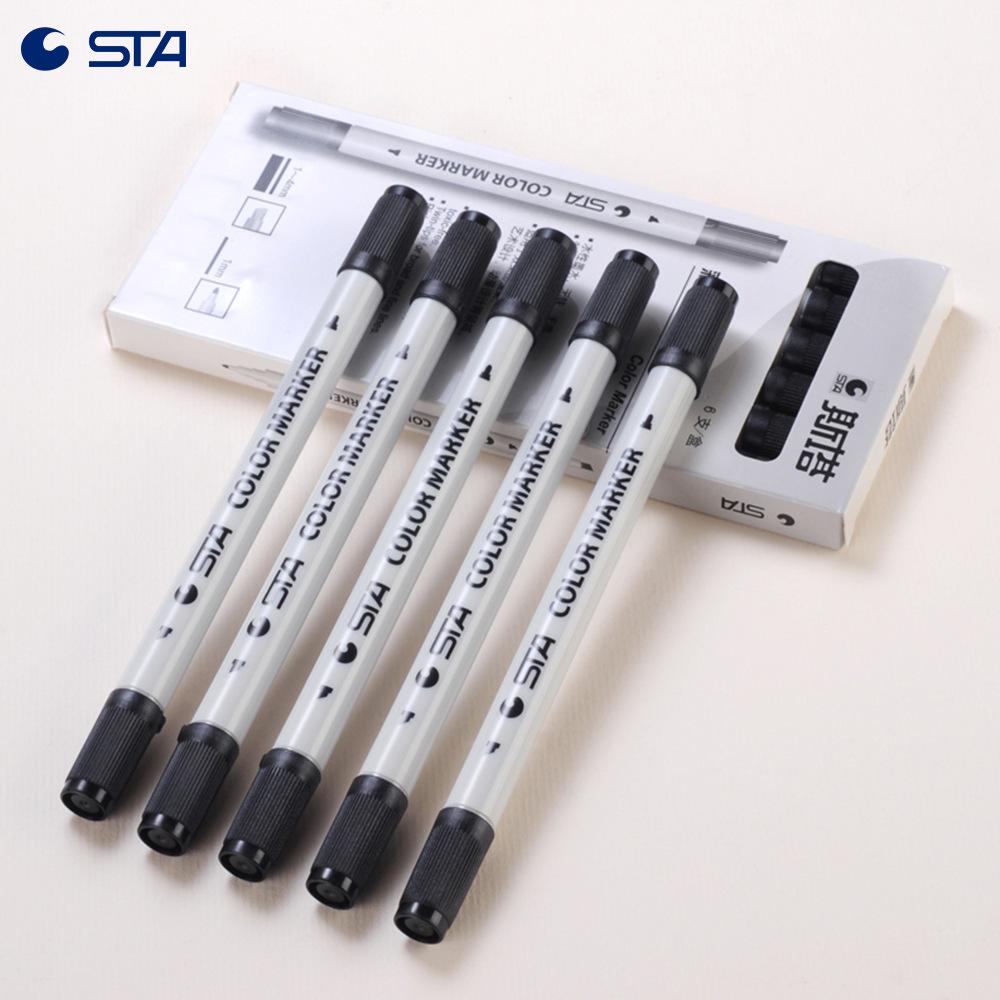STA 3100 Double-Ended Dotting Pillar Marker Pen with Pen Case - Black