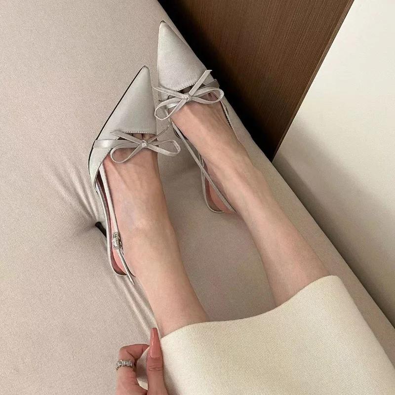 Fashion Hot Selling 2025 New Pointed Bow Sandals for Women Summer Slim Heels High Heels,Wearing Fairy Women's Shoes Outside Women Heels