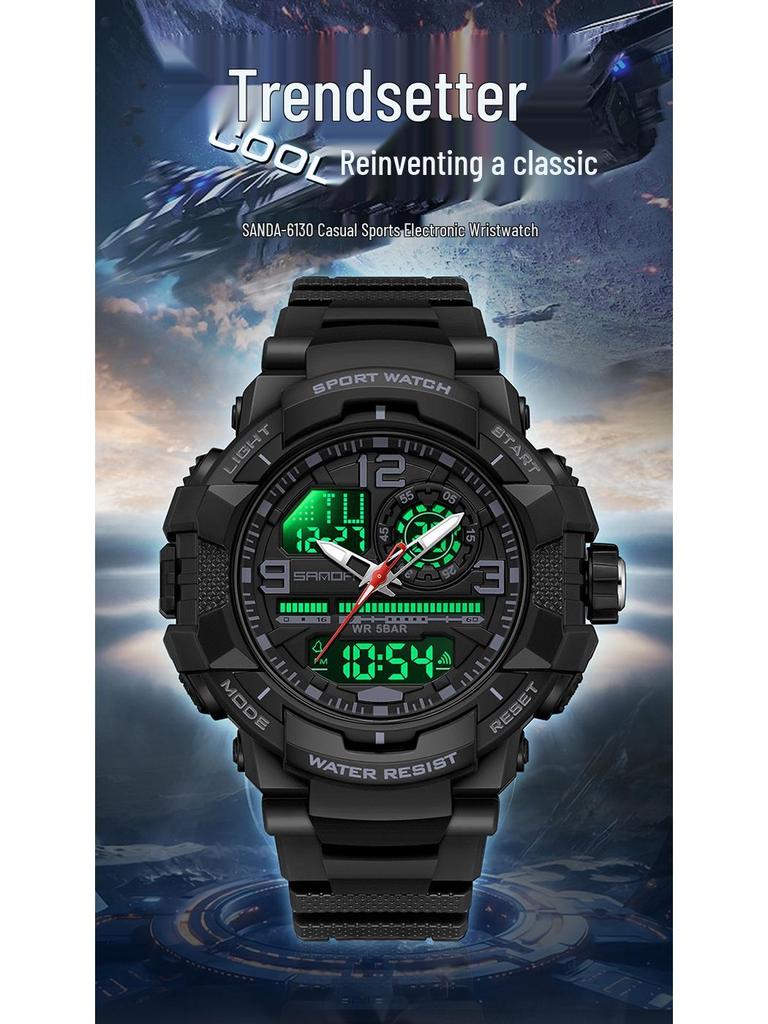 Sanda Çok Fonksiyonlu Kronograf Su Geçirmez Spor Saati Gençler için Çift Ekranlı