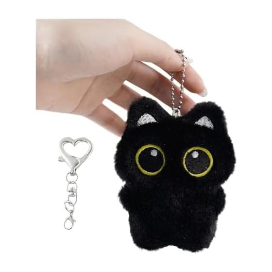 [HUIJUFU] Black Cat Plush Keychain Purse Charm - Cute Bag Charm Gift for Women